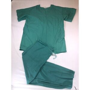 Medline Encore Series Scrub Set Green V-Neck Top Drawstring Pants Large 710PTJL